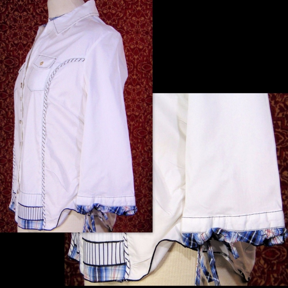 PULI white 3/4 sleeve cotton blend blouse M✨ - Picture 5 of 7